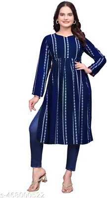 dealbazaars Women Printed Pakistani Kurta(Blue)