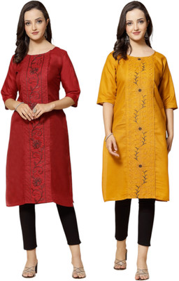 Moda Rapido Women Printed Anarkali Kurta(Red, Yellow)