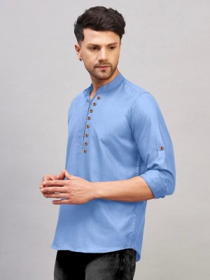 LAXBON Men Solid Straight Kurta(Light Blue)