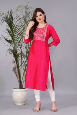 Gf Gul Fashion Women Embroidered Straight Kurta(Pink)