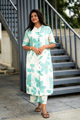 HOLY STAR WORLD Women Printed A-line Kurta(Green, White)
