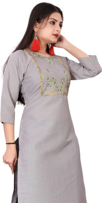 Jayshree Fab Women Embroidered Straight Kurta(Grey)