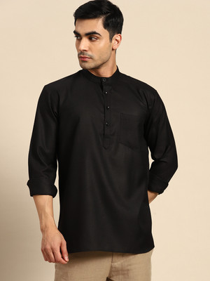 ANOUK Men Solid Straight Kurta(Black)