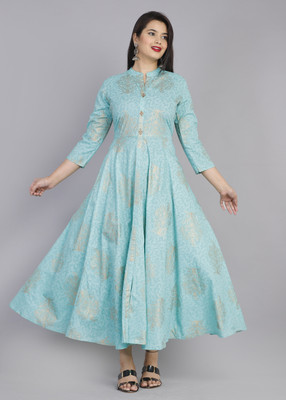 AnviTextile Women Printed Anarkali Kurta(Blue)