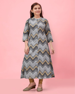 MUHURATAM Girls Printed A-line Kurta(Grey)