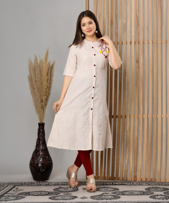 Dizon Women Embroidered A-line Kurta(Light Blue)