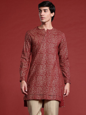 ANOUK Men Printed Straight Kurta(Maroon)