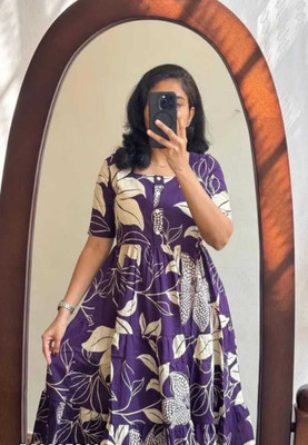 Manvi Enterprises Women Printed Flared Kurta(Purple)