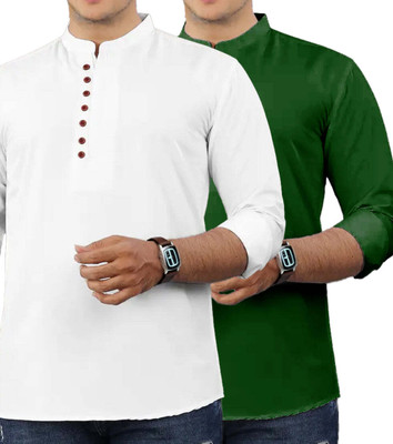 VIMASUTI Men Solid Straight Kurta(Dark Green)