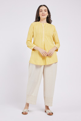 Span Women Self Design A-line Kurta(Yellow)