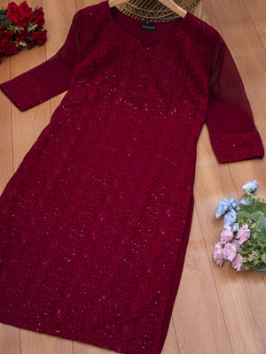 Umoly Women Self Design Straight Kurta(Maroon)