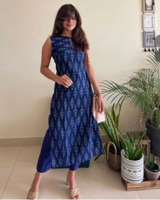 STAR KART Women Printed Straight Kurta(Blue)