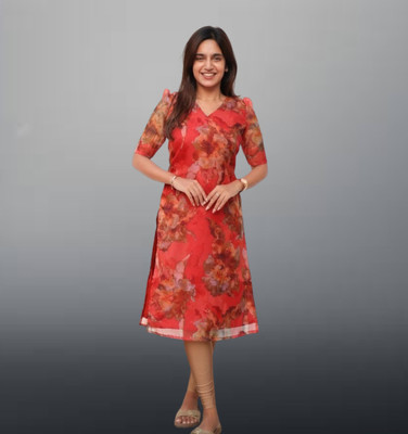 Vraj Enteprise Women Floral Print Straight Kurta(Red)
