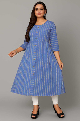 Sunandan Women Striped Flared Kurta(Blue)