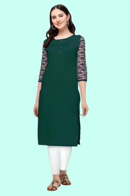 HouseOfCommon Women Self Design Straight Kurta(Green)