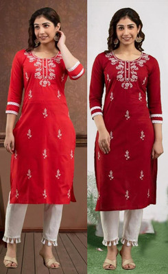SISTO Women Chikan Embroidery A-line Kurta(Multicolor)