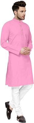 Vibhuti Men Solid Straight Kurta(Pink)