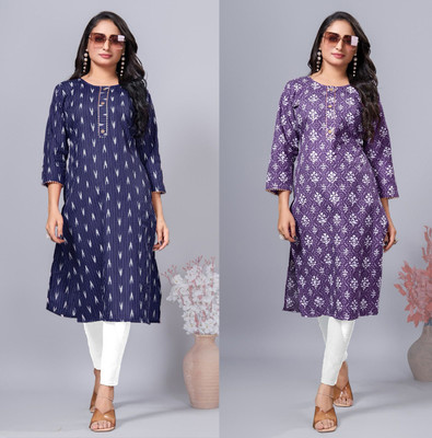 SIMPLYETHNIC Women Printed Straight Kurta(Multicolor)