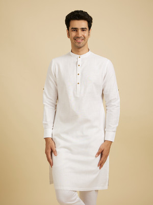 MANYAVAR Men Solid Straight Kurta(White)