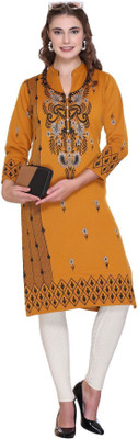 Rosary Women Printed Straight Kurta(Gold)
