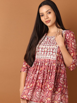 V-MART Women Printed A-line Kurta(Maroon)