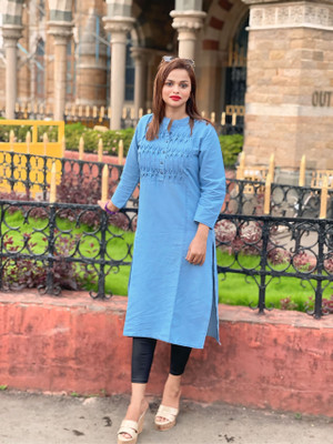 SK Creation Women Solid A-line Kurta(Light Blue)
