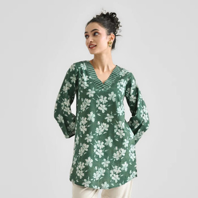 Assamica Women Printed A-line Kurta(Green)