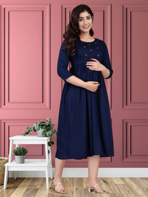 Puruvanshi Women Embroidered Flared Kurta(Blue)