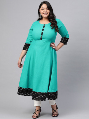 AKIKO Women Printed Flared Kurta(Blue)