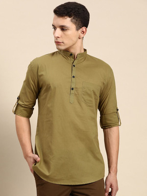 Rajubhai Hargovindas Men Solid Straight Kurta(Dark Green)