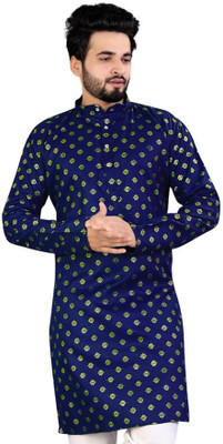 trueoath Men Printed Straight Kurta(Dark Blue, Green)