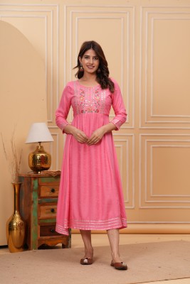 ASTILBEE Women Embroidered Anarkali Kurta(Pink)