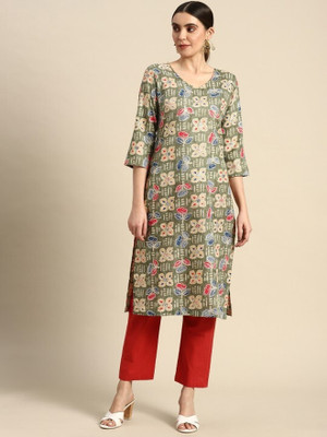 ANOUK Women Printed Straight Kurta(Green)