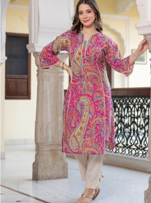 Anvi creation Women Printed Straight Kurta(Pink)