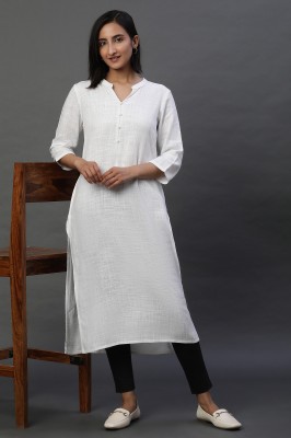 Aurelia Women Solid Straight Kurta(White)