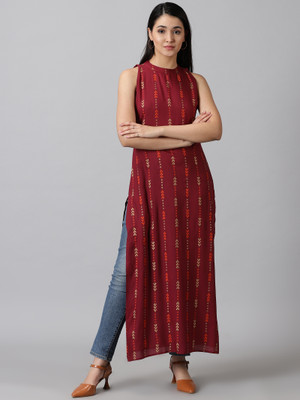 Dk Fab Women Printed A-line Kurta(Maroon)