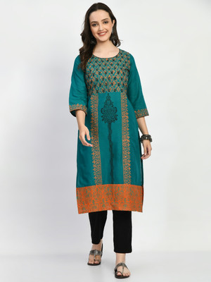 Alexa India Women Block Print A-line Kurta(Red)