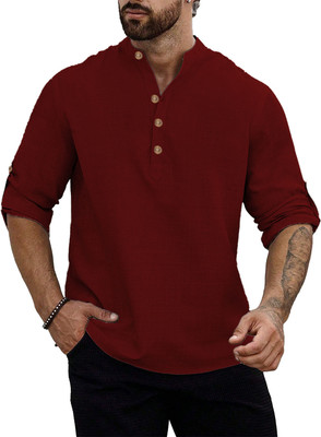 UNIFAV Men Self Design Straight Kurta(Maroon)