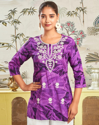 Anmi Printed Women Straight Kurta(Purple)