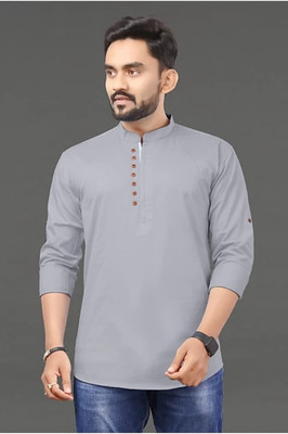 SPOQUE Men Solid Straight Kurta(Grey)