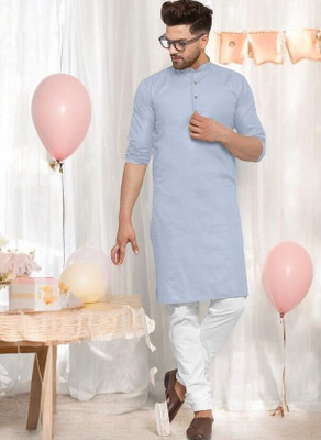 Krisha trend Men Solid Straight Kurta(Grey)