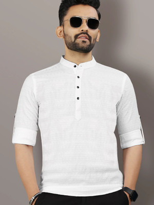 VeBNoR Men Self Design Straight Kurta(White)