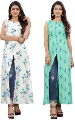 maruti fab Women Printed Frontslit Kurta(Green)