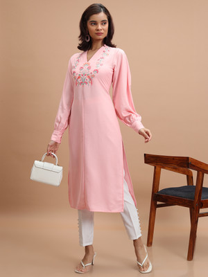 Vishudh Women Solid Straight Kurta(Pink)