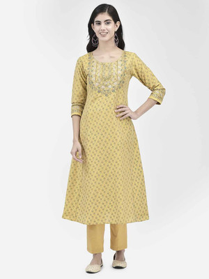 Span Women Self Design A-line Kurta(Yellow)
