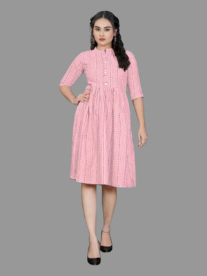 Rangrasiya Texc Women Striped Anarkali Kurta(Pink)