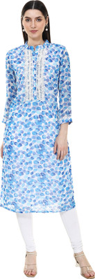 TSM Women Polka Print A-line Kurta(Blue, White)