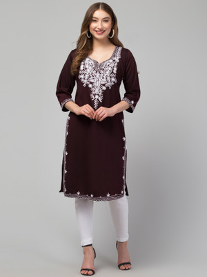 CROWN KING GARMENTS Women Embroidered Straight Kurta(White)