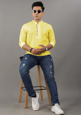 RAREMARK Men Solid Straight Kurta(Yellow)