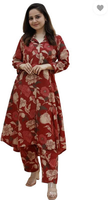 sajid Women Floral Print A-line Kurta(Red)